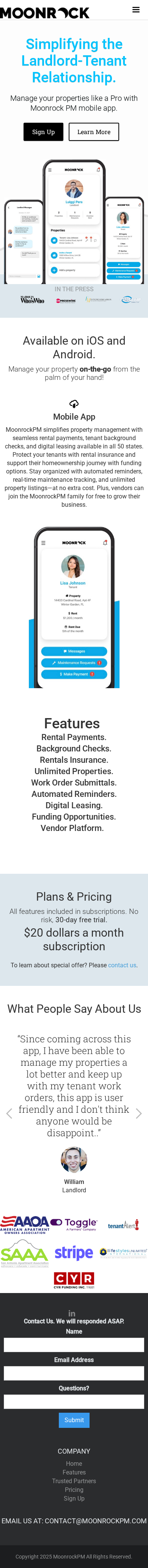 Moonrock PM — mobile view